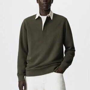 Mango Man Button-Down Collar Polo Shirt Khaki size medium